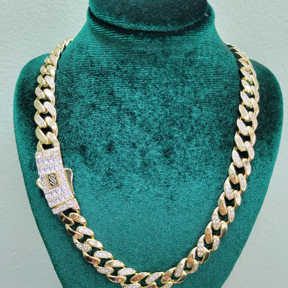 14k gold plated link chain 18" 9.5mm Choker  Necklace oro laminado cadena cubano 18" Gift Jewelery  9.5mm Gargantilla Solida Regalo Joyeria