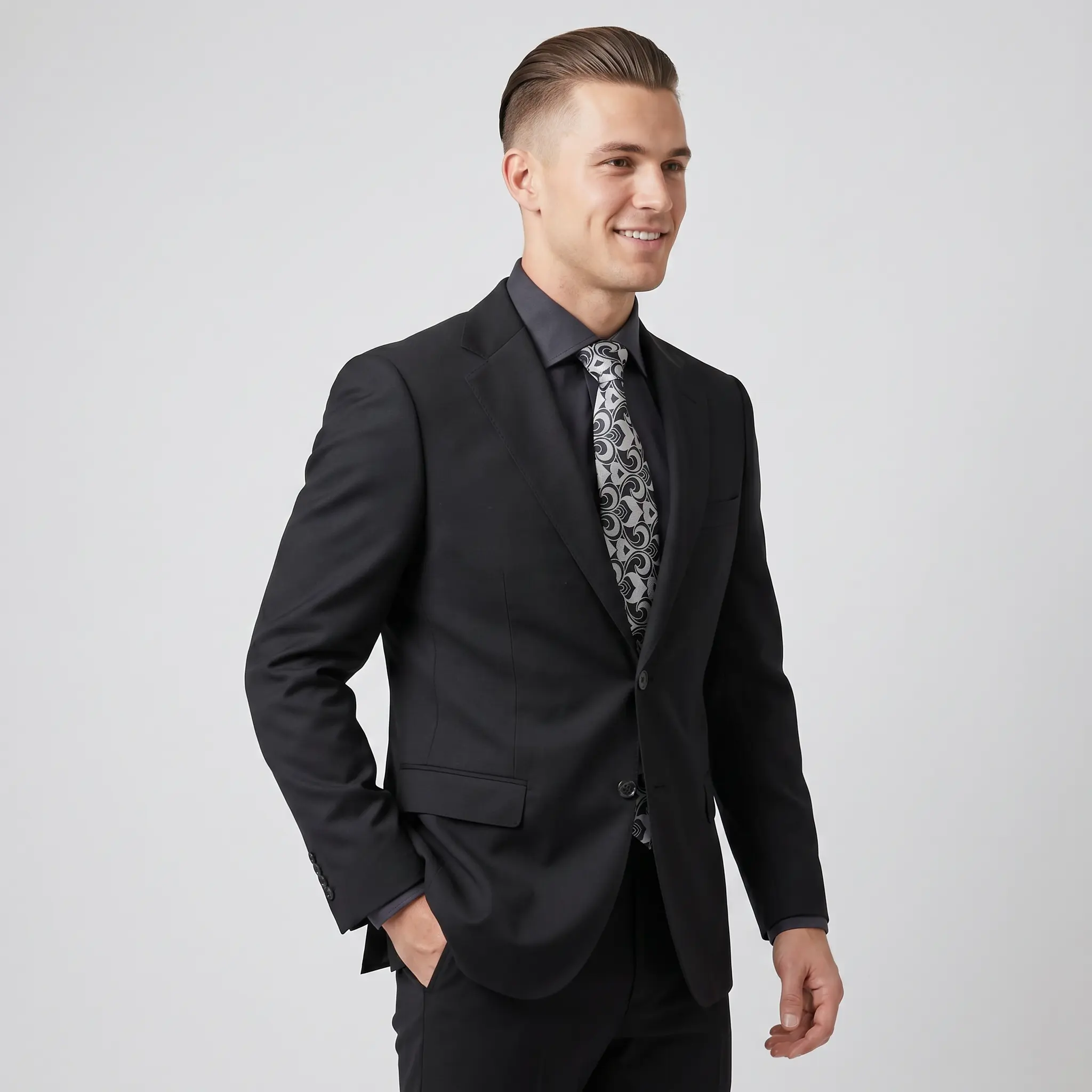 Tiglio Men's Black 100% Wool 2-Piece Modern Fit Suit — Notch Lapel