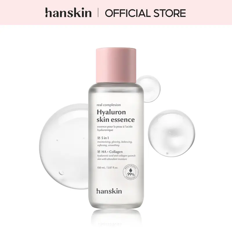 Hanskin Real Complexion Hyaluron Essence 150ml Bottle - Korean Gentle Fragrance-Free Lightweight Hyaluronic + Collagen Face Serum, Sensitive-Skin Safe Moisturizer for Moisture, Hydration & Balancing Perfecting Serums & Essences Daily Care