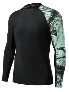 Men's Graphic Print UPF 50+ Sun Protection Rashguard, Quick Drying Long Sleeve Surf Swimming Shirt for Hiking Fishing Summing Surfing Base-layer Splice, Men's Sportswear for Outdoor Activities Gym Workout Clothes, Workout Apparel