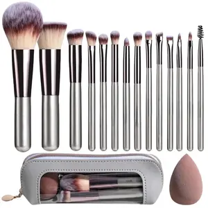 Travel Makeup Brush Set BS-MALL 14 Pcs with 1 Pcs Makeup Sponge – Essential Foundation Powder Concealers, Eye Shadows, Blush Makeup Brushes with Travel Makeup Case (Champne)