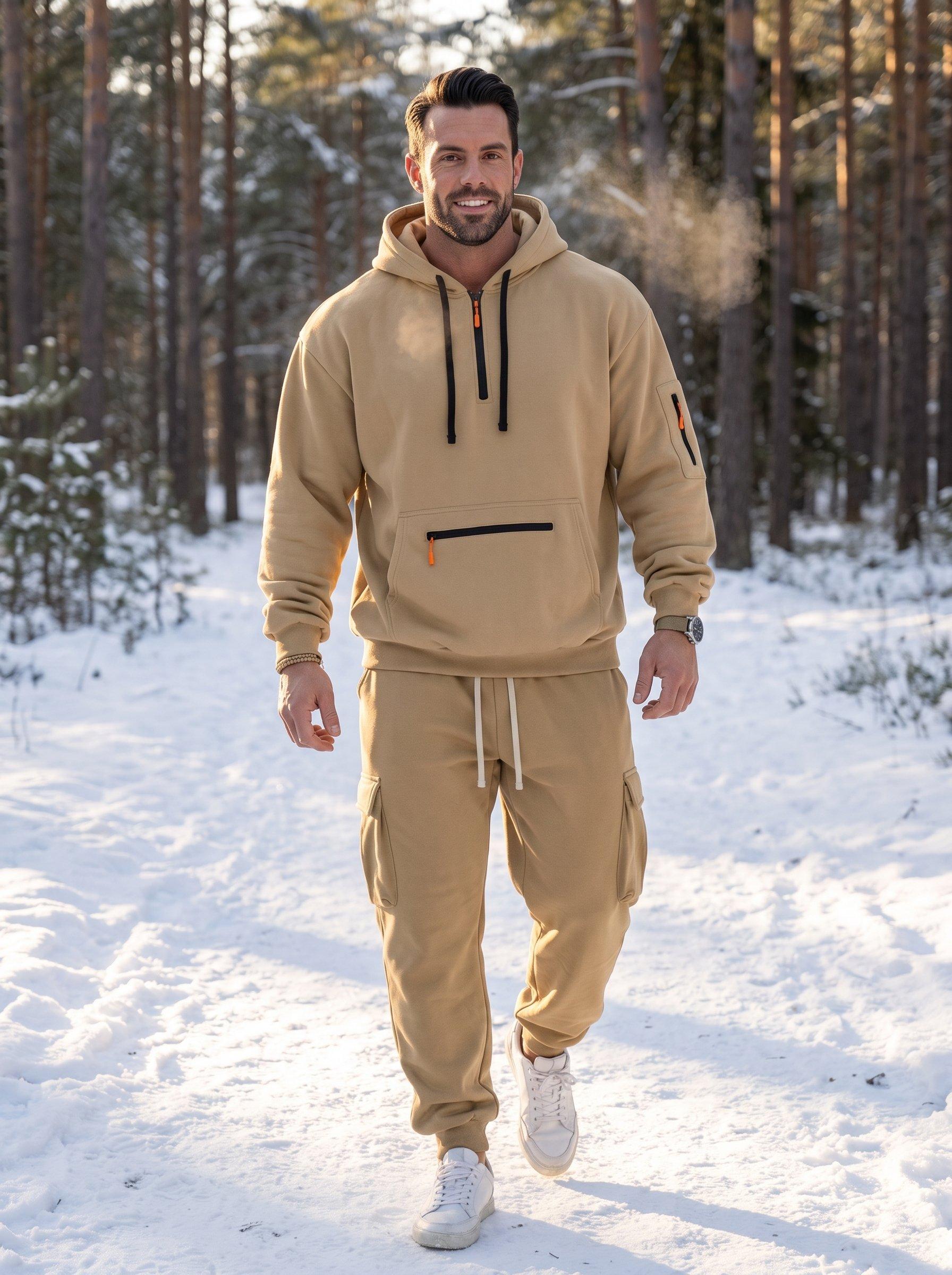 KZZ Men's 2-Piece Activewear Set - Cozy Long-Sleeve Fleece-Lined Workwear Jacket & Loose-Fit Pants with Multiple Pockets for Winter Work-to-Casual Menswear Clothing KZZ Men's 2-Piece Activewear Set - Cozy Long-Sleeve Fleece-Lined Workwear Jacket & Loose-Fit Pants with Multiple Pockets for Winter Work-to-Casual Menswear Clothing