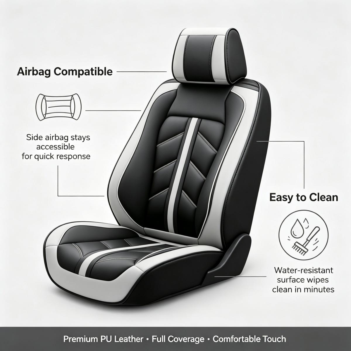 For Dodge Dart 2013-2016/ Nitro 2010-2020 Car Seat Covers, Premium 3D PU Leather 5 Seat Covers Full Set with Storage Pockets, Waterproof Breathable Non-Slip Car Front Rear Seat Cushion Protector Mats, Rear Split Fit 40/60 40/20/40 50/50 ﻿ ﻿