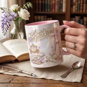 Dearest Gentle Reader Faux 3D Effect Accent Mug, Romantic Book Quote Coffee Cup, Bookish Tea Lover Gift for Women and Romance Readers, Cozy Reading Aesthetic Mug for Library Lovers and Daily Coffee Time