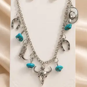 Western Theme Cowgirl Silver Plated Necklace