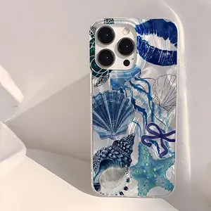 for iPhone 17/16/15/14/13/12/11 Pro Max/Pro/Plus/Air/Xs Ocean Shell Pattern Case – Shockproof, Anti-Fingerprint, TPU & PET Material, Beachy Design Protection Protective Cover