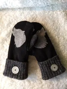 Howling wolf felted wool sweater mittens