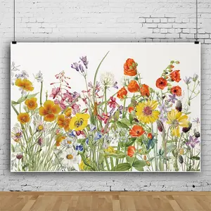 9x6FT Watercolor  Flower Backdrop Plain Floral Bridal Shower Wedding Background Rustic Retro Colorful Dried Flower Backdrop for Birthday  Room Wallpaper Women Girl  Portrait