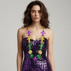 Bold Mardi Gras Fleur de Lis Bead Statement Necklace