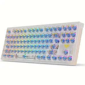 2024-NEW-AULA Wireless Mechanical Keyboard, 3 in 1 Hot Swappable RGB Mechanical Gaming Keyboard with Transparent keycaps, 17 RGB Modes and 19 Side Light Modes, 87 Keys Anti-ghosting for Windows Mac PC Gamers