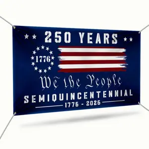 We The People 250 Years Banner, USA Semiquincentennial 1776-2026 Matte Fence Banner, Patriotic Outdoor Decor, Minimalist American Flag Banner, Independence Day Celebration Banner