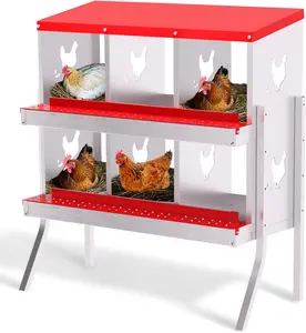 6-Hole Red With Stand Chicken Nesting Box  Chicken Nesting Box with Legs  Metal Chickens Laying Boxes with Perch  Metal Roll Away Eggs Laying Boxes  Versatile Wall Mount for Chickens