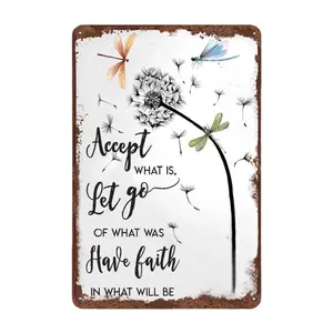 Retro Metal  Sign - Vintage Dandelion & Dragonfly Art - Inspiring Wall Decor for Home Bar, Kitchen, Office, Garage, Man Cave - Perfect Durable Gift Idea