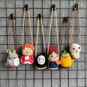 Crochet Car Hanging Decoration Ghibli Car Hanger Crochet Totoro Car Accessories Crochet Ponyo No Face Kiki Car Charm Mirror Hanger