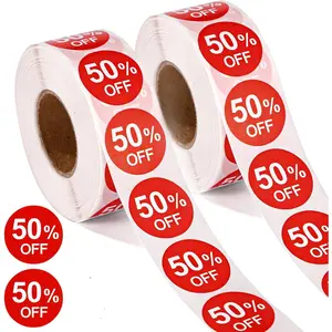 2000pcs 50% Discount 1in Round Self Adhesive 50 Percent Off Promotion Labels Price Markers Sales Reduced Tags for Retail Stores Supermarkets Shops (Red)