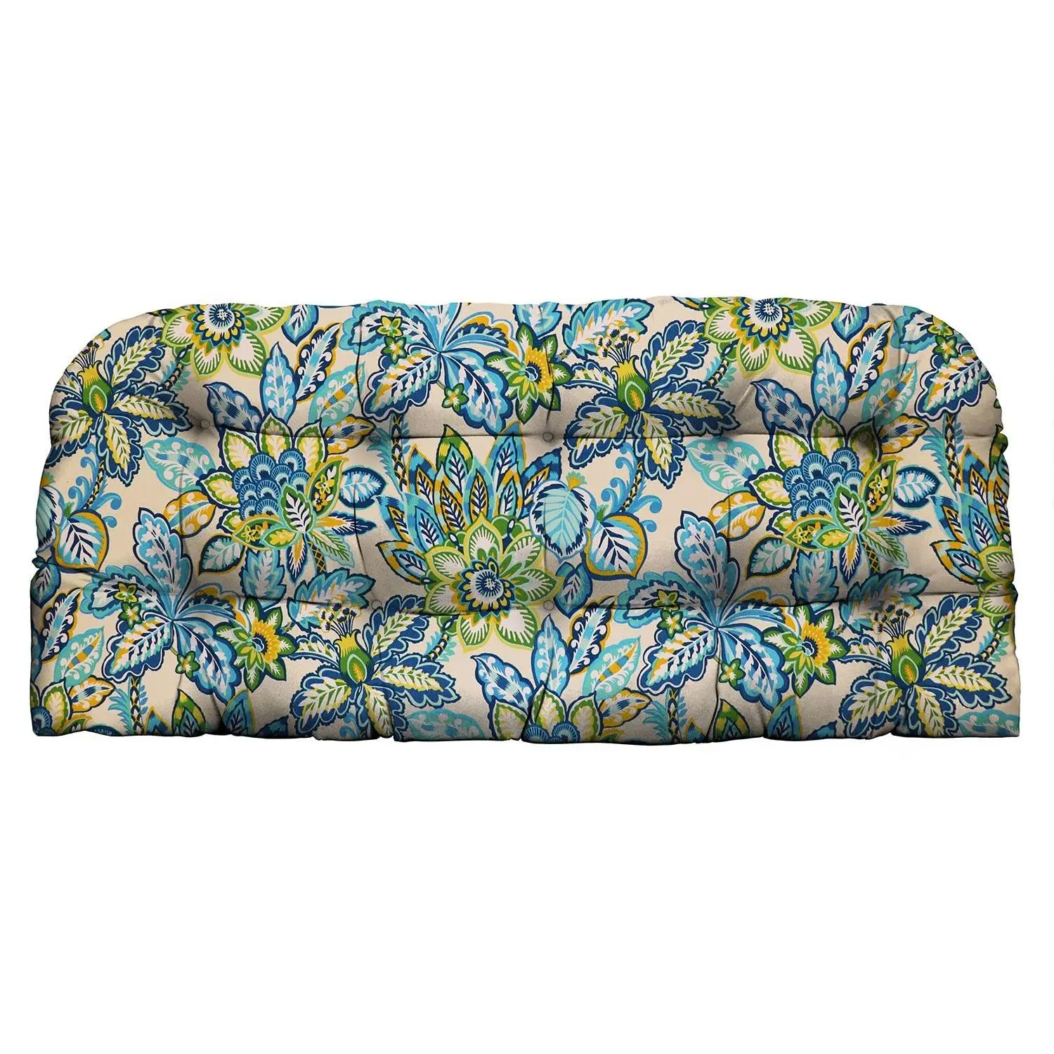 RSH Decor Tufted Wicker Loveseat Cushion for Patio Furniture 44” x 22” Water and Fade Resistant Copeland Caribe Blue Floral