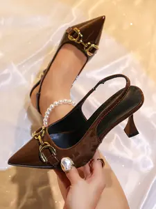 Women's Elegant Pointed Toe Stiletto Heels, Metal Buckle Decoration, Perfect for Daily Wear, Parties, and Formal Occasions, Footwear, Shoe, Buckle Stiletto Sandals
