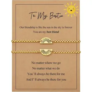 Orphic 2Pcs Adjustable Gold Box Chain Sun-Matching Friendship Bracelets, Women's Bestie Birthday Gift, Daily Wear Artificial Gemstone Jewelry