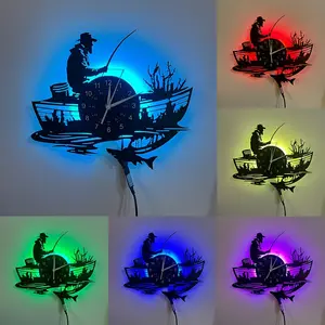 Vintage Vinyl Record Wall Clock, Fishing Theme Art Decor, Suitable for Living Room Bedroom, Home Office Cafe Bakery Restaurant Kitchen, Led Wall Clocks