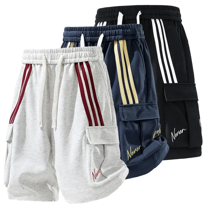 Men's Loose Fit Streetwear Shorts with Color-Block Stripes, Breathable Fabric with Drawstring Waist and Multiple Pockets for Summer, Mens Clothing