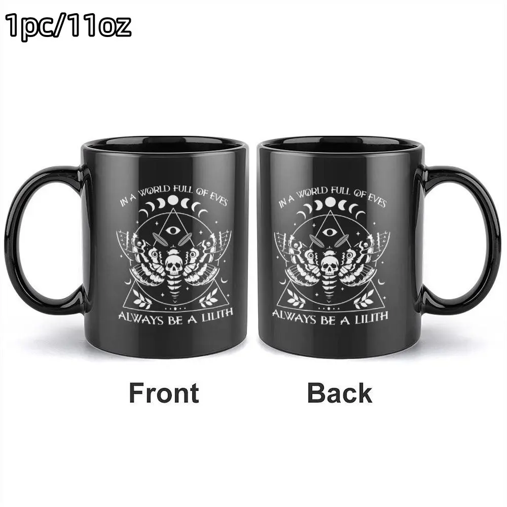 11oz "In A World Full Of Eves Always Be A Lilith" Witchy Mug, Black Ceramic Double-Sided Printed Cup, Moth & All-Seeing Eye Pagan Design, Perfect Christmas, Birthday & Gift for Witchy Vibes Lovers, Pagan Enthusiasts, Dark Aesthetic Fans