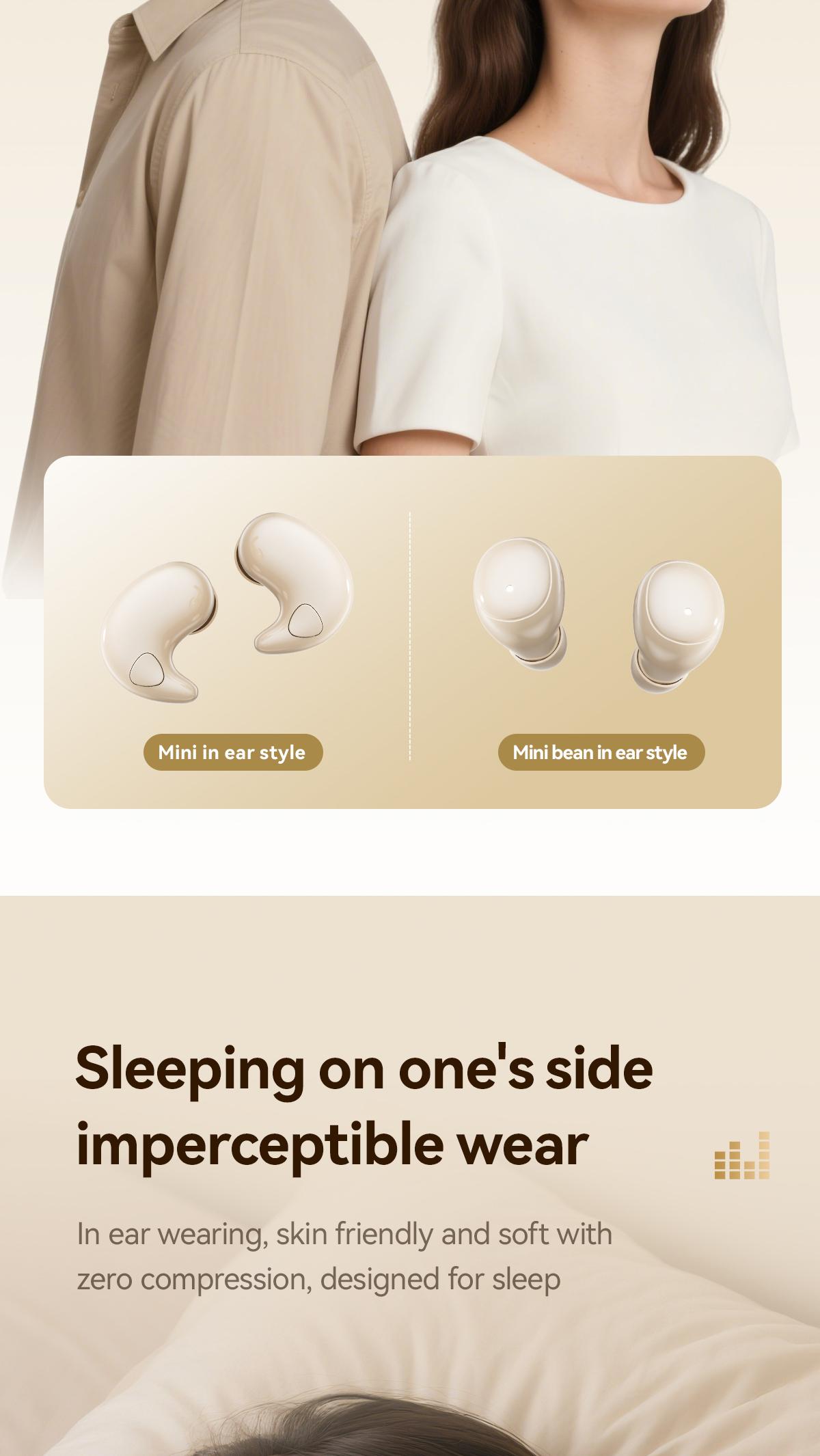 Chengruida M126 HiFi Quality 2 Pairs Wireless Earbuds, Ultra Thin Mini No Ear Pressure Side Sleep, Noise Reduction Call Long Battery Life