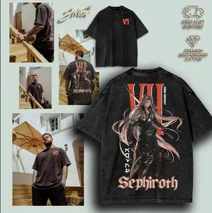 Final Fantasy VII Sephiroth  Washed Tshirt, FF VII Vintage Cotton T-Shirt for Game Fans, Casual Streetwear Menswear, Gamer Gift, Streetwear
