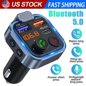 Bluetooth 5.3 FM Transmitter for Car, [PD 20W + QC 3.0] [Stronger Microphone & HiFi Bass Sound] Cigarette Lighter Radio Music Adapter Charger, Supports Hands-Free Siri Google Assistant
