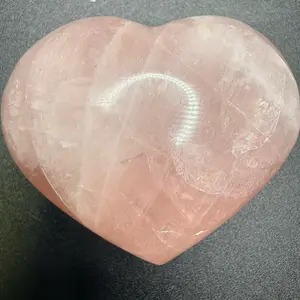 Puffy Rose Quartz Heart - Smooth, Polished, and Heart-Shaped Design for Decorative Use