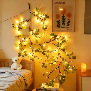 1.8m 96Led Green Leaves Tree Branches Light  Led Tree Branch Light for Wall USB-Powered with Remote Decorative lights with 8 Lighting Modes Suitable for Indoor Festival and Party Decoration