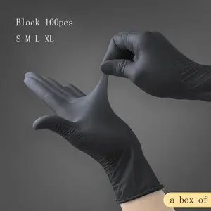 A box of 100pcs containing nitrile gloves for household kitchen dishwashing, waterproof and durable cleaning products, household gloves, and cleaning gloves