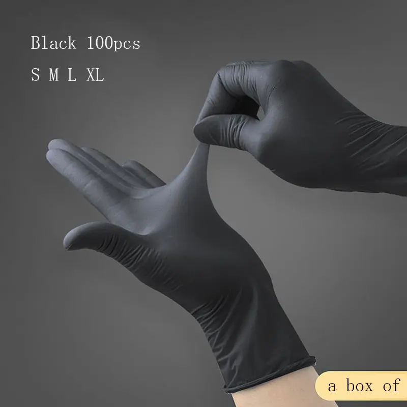 A box of 100pcs containing nitrile gloves for household kitchen dishwashing, waterproof and durable cleaning products, household gloves, and cleaning gloves