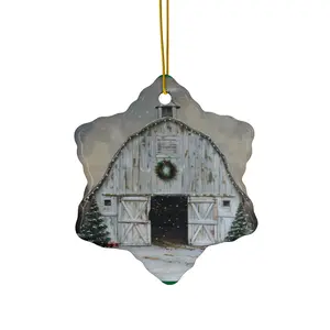 Rustic Christmas Ceramic Ornament – Choose from 4 Shapes (Heart, Star, Snowflake, Circle)