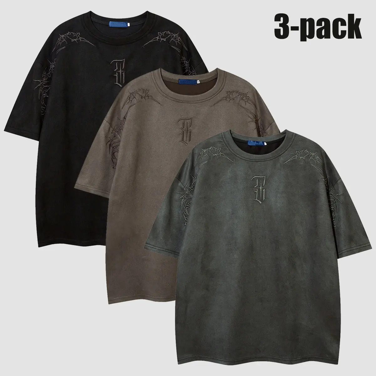 Men's Embroidery Drop Shoulder Suede Tee, Street Fashion Soft Comfy Casual Half Sleeve Round Neck T-Shirt for Summer, Men's Top for Daily Wear Streetwear, Men's Top for Daily Wear, Casual Streetwear Tops