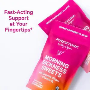 Pink Stork Morning Sickness Sweets, Organic Raspberry Ginger Candy with Vitamin B6, Support for Motion Sickness, Prenatal Heartburn - Pregnancy Must Haves - 30 Wrapped Drops