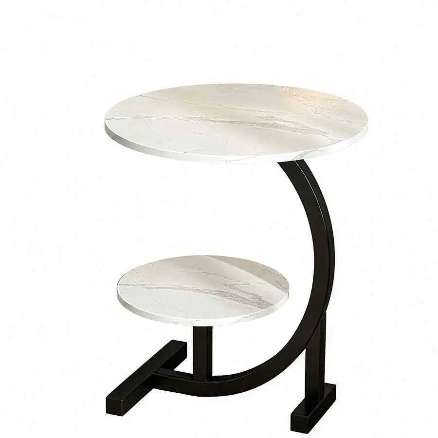 C Shaped Side Table, Slide Under Sofa End Table, Marble Top Mobile Couch Side Table, Space Saving Small Coffee Table For Living Room Bedroom Apartment
