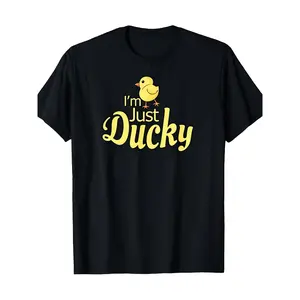 Unisex Short-Sleeve Round Neck T-Shirt, 220GSM Pure Cotton Relaxed Fit Sports Top, Funny "I'm Just Ducky" Yellow Duck Graphic Slogan Tee, Casual St Patrick's Day Streetwear