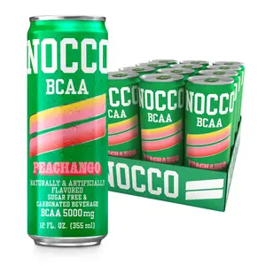 NOCCO BCAA Drink Peachango Caffeine Free - 12 Fl Oz (Pack of 12) - 0mg of Caffeine, 5000mg of BCAAs - Sugar Free & Low Calorie Carbonated Drink with Vitamin B6, B12, & Biotin - Grab & Go Performance Drink