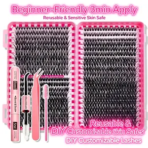 Complete 800 Clusters False Eyelash Set Lash Book Sectional Individual Eyelashes 30D/40D/50D D Curl Mixed Tray Mink Like Grafting Lashes 0.07 & 0.10 Thickness Black Color Professional Lash Tools Compatible Makeup Cosmetic