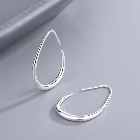 Women's Silver Teardrop Hoop Earrings - Minimalist Lightweight Copper Cool-Tone Costume Jewelry, Earring for Women