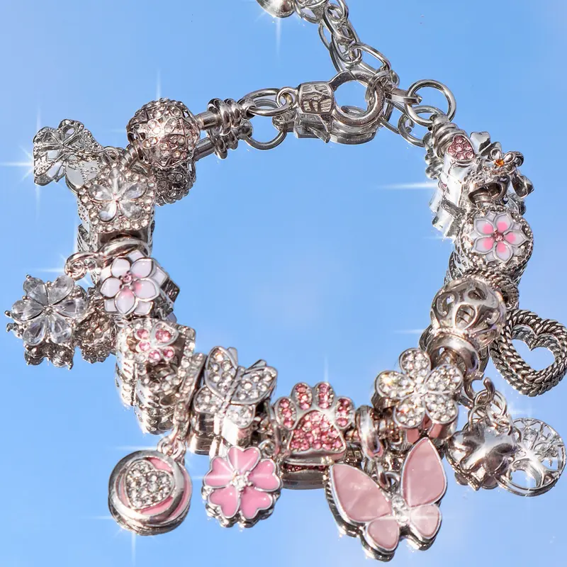 Butterfly Charm Bracelet, Animal Protection Memorial Bracelet, Dog Paw Bracelet, Cherry Blossom Flower Bracelet, Single Piece, Exquisite Trendy Bracelet, Metal Bracelet, Hand Chain Jewelry, Alloy Chain Bracelet, Handchain Bracelet
