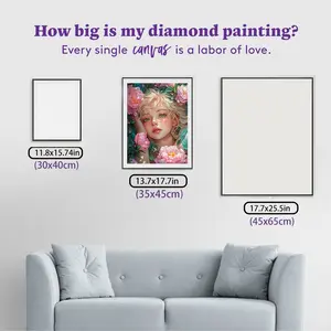 Halloween Theme 5D Diamond Painting Kit, Girl in Flowers Design, Full Round Drill Embroidery Canvas, 35x45cm, Handmade Home Wall Decor Gift