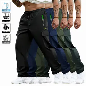 Men’s all-season casual ice silk long pants for everyday wear and sports, breathable and comfortable, solid color joggers baggy gym fits gym fitness Casual Loose-Fit Drawstring Pants Lightweight Elastic Workout Sweatpants solid flap pocket