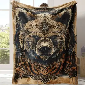 Viking Bear Celtic Totem Vintage Power Flannel Blanket, Nordic Culture Lover, Home Decor, Sofa Bed Living Room, Travel Camping