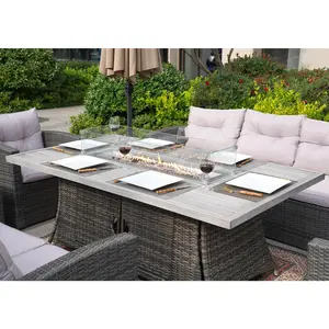Outdoor Patio Furniture Set with Rectangular Fire Pit Aluminum Tabletop