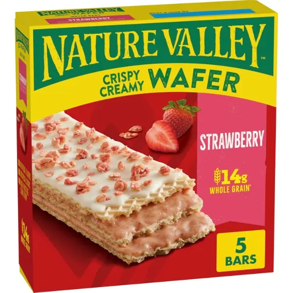 Nature Valley Crunchy Sweet Strawberry Whole Grain Cream Filled Fruit Filled Crispy Wafer Bars, 5-Count, 6.5oz, Ambient Temperature Storage, Healthy Snacks, Clean Eating Snacks