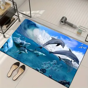 Dolphin Pattern Non-Slip Bath Mat, Soft Absorbent Alga Mud Material, Ideal for Bathroom Kitchen Living Room Garden, Perfect Gift Idea