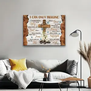 2D Flat 1pc Framed Christian Canvas Wall Art Print, Wooden Frame Jesus and Cross with Lilies Design, Inspirational Religious Home Decor, Suitable for Living Room Bedroom, Directly Hanging, Bible Wall Decoration, Painting, Holiday Gift