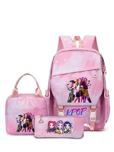 Kpop Girl Group Backpack Set, 3pcs Student Bag with Lunch Bag and Pencil Case, Cute Cartoon Travel Laptop Backpack