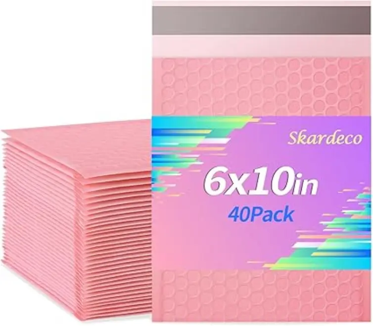 Skardeco 6x10 Inch Pink Bubble Mailers 40 Pack Self-Seal Poly Padded Envelopes for Small Businesses Jewelry Cosmetics & Cards Packaging